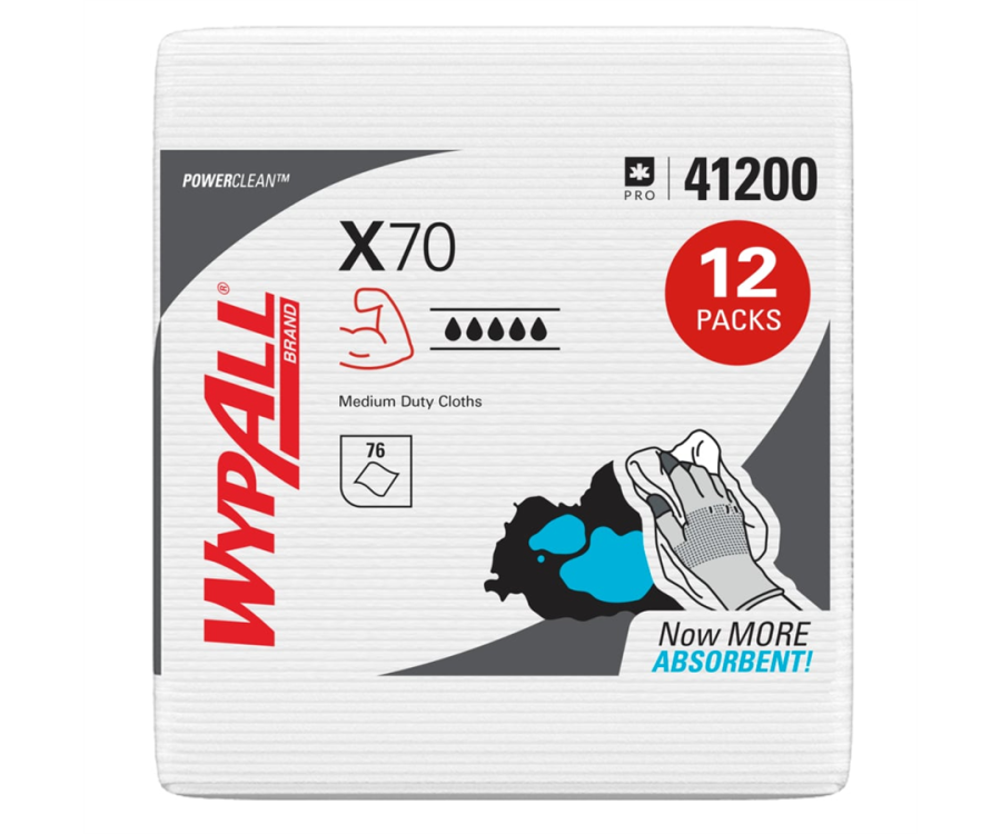 WypAll® PowerClean™ X70 Medium Duty Cloths (12.5 in. x 12 in., 76/Pack, 12 Packs/Case)